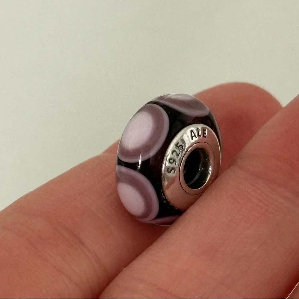 Pandora Sterling Plum Purple Murano Glass Stepping Stones Rare Bead Charm